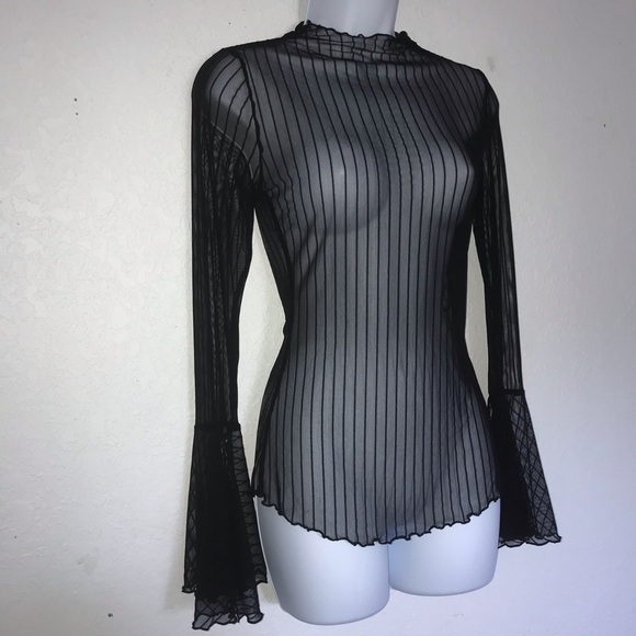 Project Runway Sheer Sexy Stretch Sheer Mesh Long Sleeve Top S - Picture 8 of 8